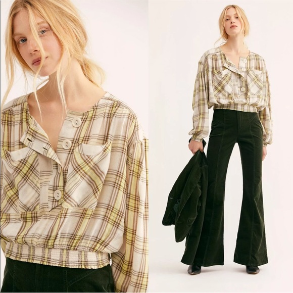 FREE PEOPLE - It’s the Good Life Plaid Top with Pale Green Accents - Picture 9 of 12